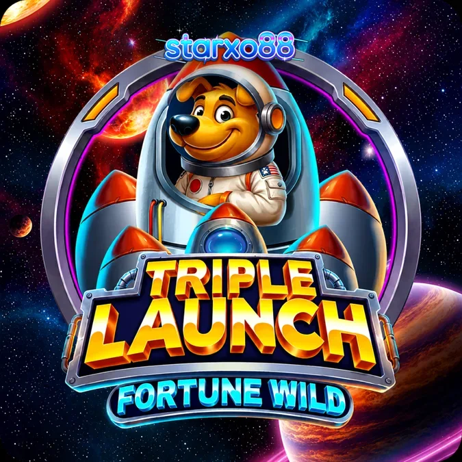 Tampilan visual slot Triple Launch Fortune Wild dengan tema anjing astronot dan roket progresif
